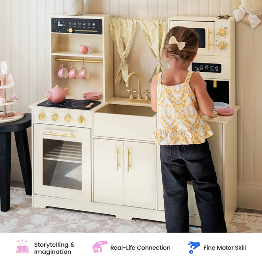 Tiny Land Iconic Wooden Play Kitchen – Cream, Ages 3+