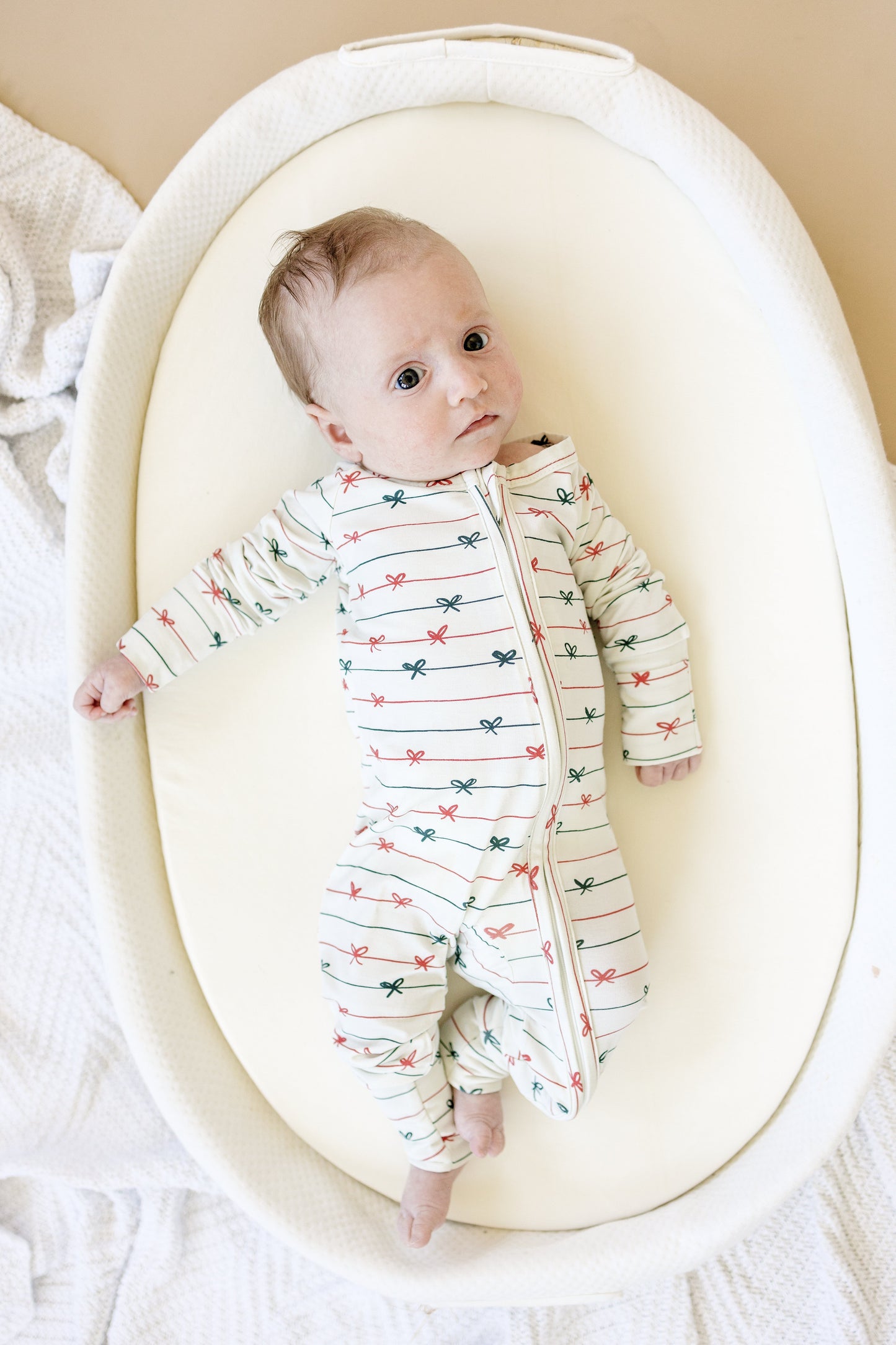 Tied with a Bow Christmas Bamboo Zippy Pajamas by Little Joy Co., product view 8