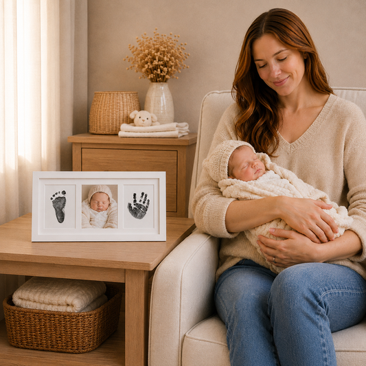 Baby Handprint and Footprint Keepsake Frame - 3-Panel with "Love at first… by Little Treasures, product view 2