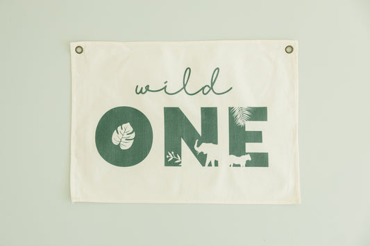 Wild One First Birthday Canvas Banner - Jungle Theme by Little Joy Co., product view 2