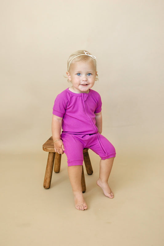 Solid Ribbed Bamboo Shorty Romper (0-3m to 4T) - more colors by Little Joy Co., product view 2
