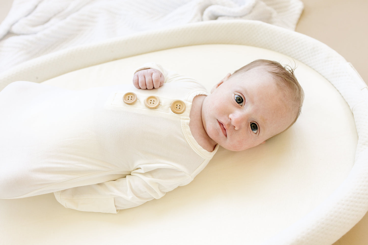 White Newborn Bamboo Gown by Little Joy Co., product view 4
