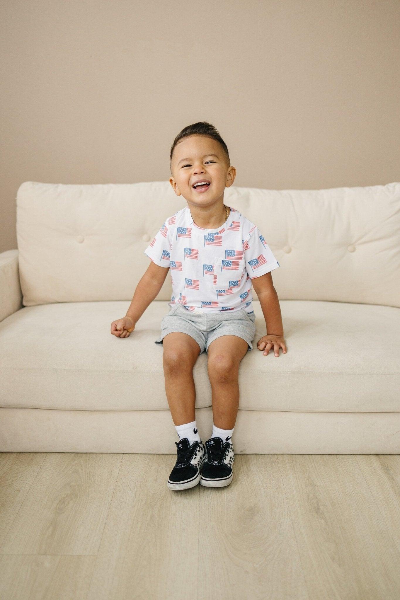 Flag Print Bamboo Pocket Tee & Shorts by Little Joy Co., product view 10