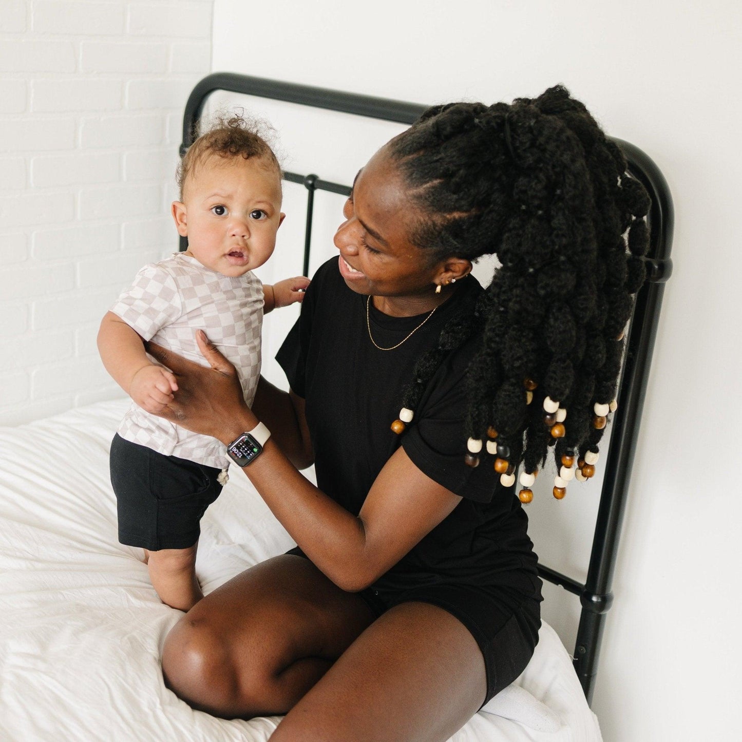 Neutral Checkered Bamboo Tee *Sizes 3/6m & sz 6 left by Little Joy Co., product view 11