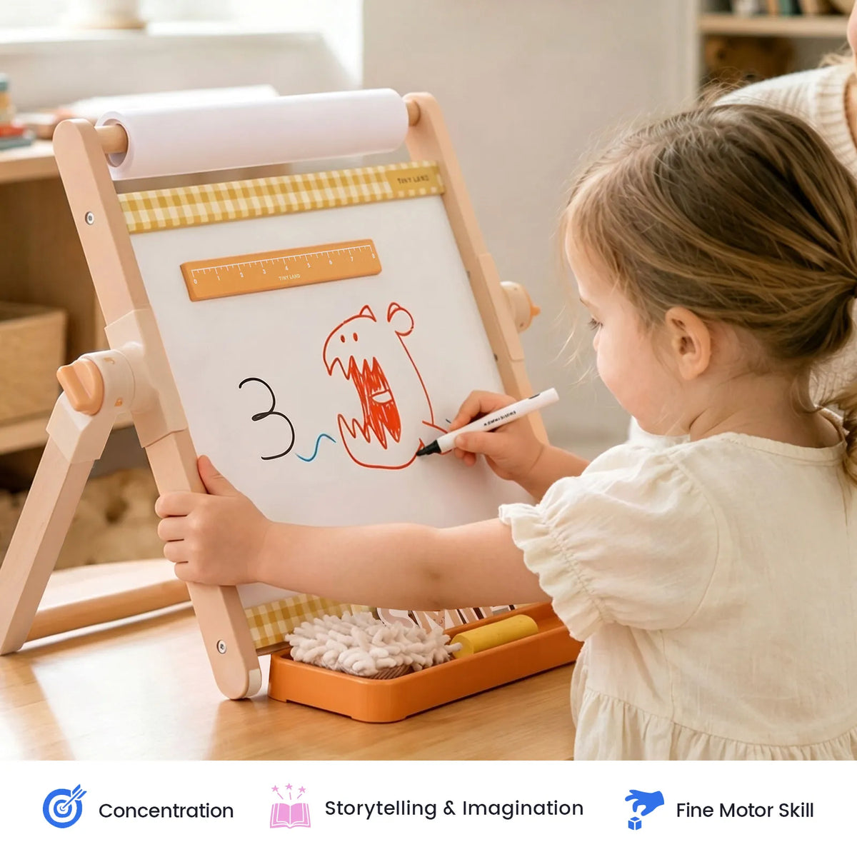 Tiny Land 3-in-1 Magnetic Tabletop Easel for Kids, Ages 3+