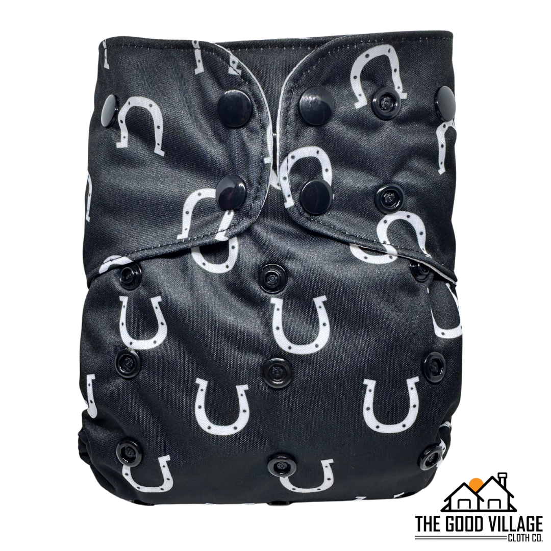 One Size Pocket Diaper | Horseshoes by The Good Village Cloth Co.