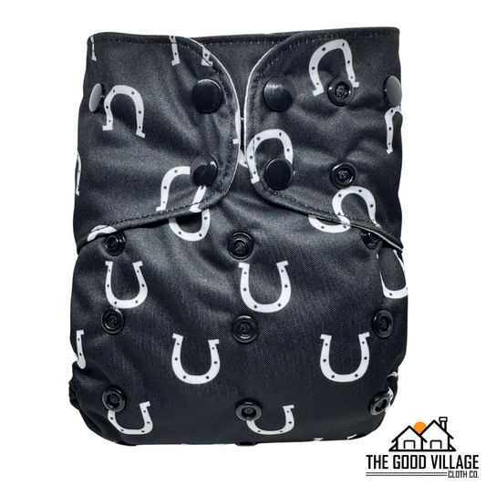 One Size Pocket Diaper | Horseshoes by The Good Village Cloth Co.