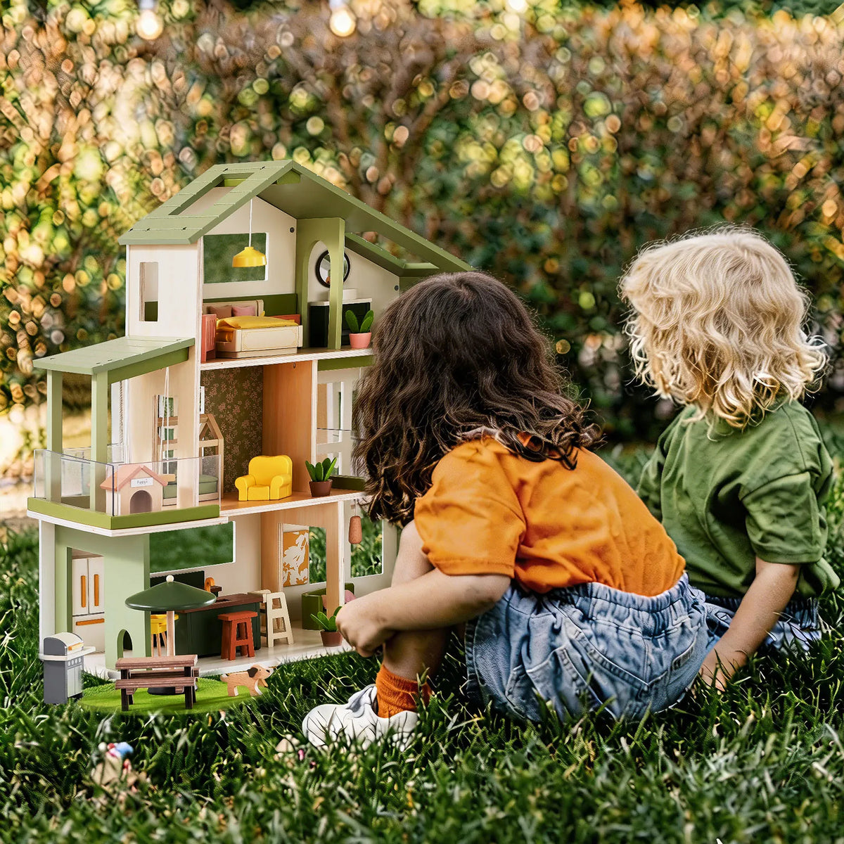 Tiny Land Sweetwood Edge Wooden Dollhouse – Green or Pink