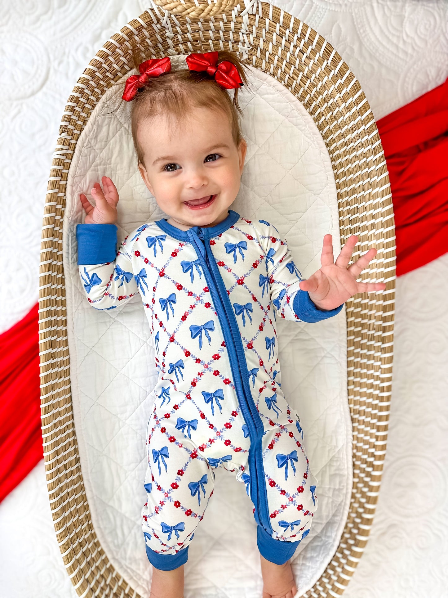 Red White & Bows Bamboo Zippy Pajamas by Little Joy Co., product view 4