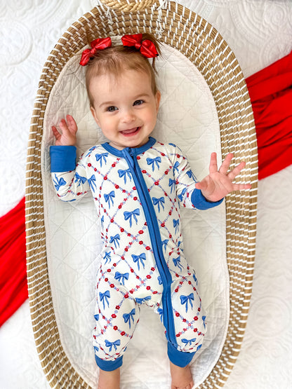 Red White & Bows Bamboo Zippy Pajamas by Little Joy Co., product view 4