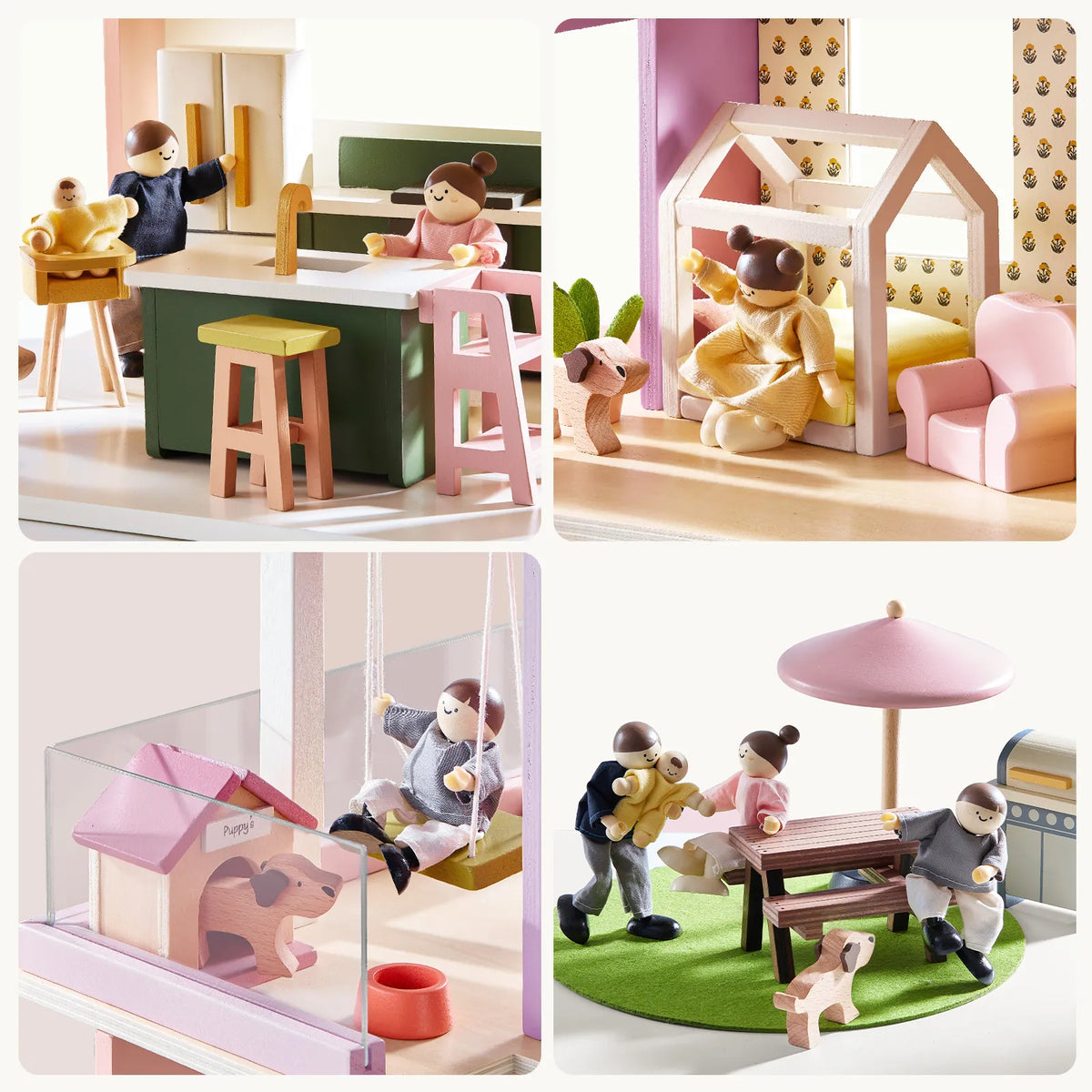 Tiny Land Sweetwood Edge Wooden Dollhouse – Green or Pink