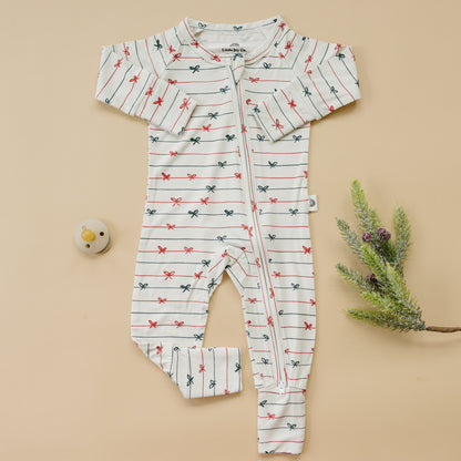Tied with a Bow Christmas Bamboo Zippy Pajamas by Little Joy Co., product view 3
