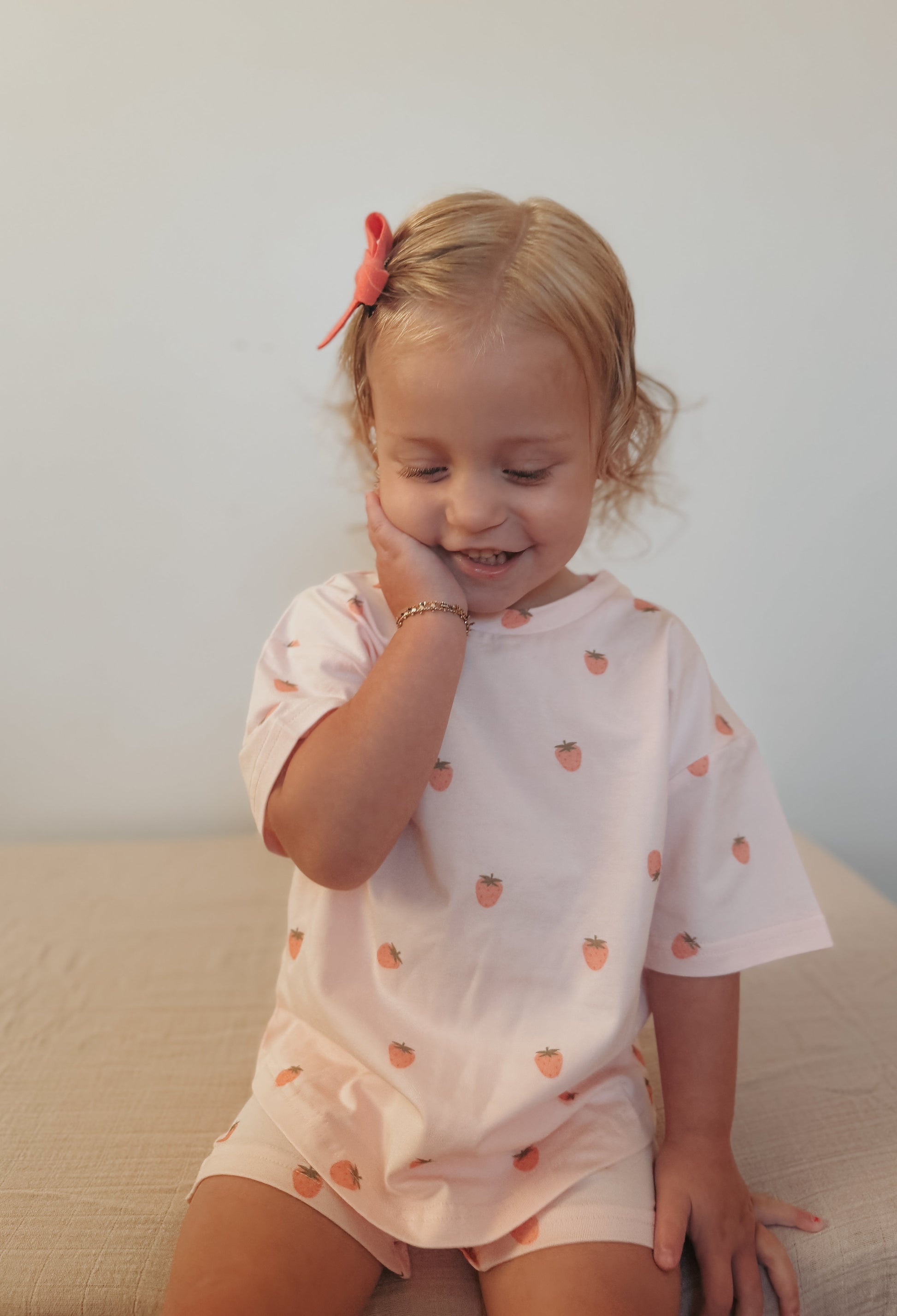 Organic Cotton Strawberry Print Shorts Set by Little Joy Co., product view 4