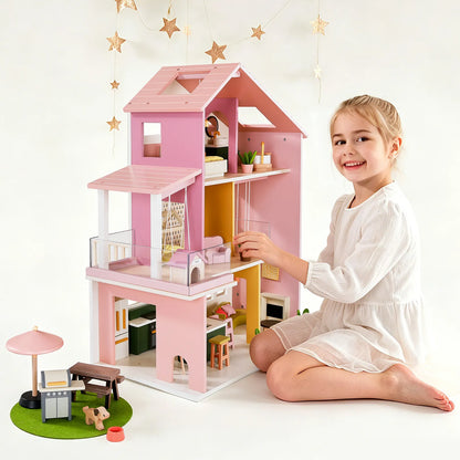 Tiny Land Sweetwood Edge Wooden Dollhouse – Green or Pink
