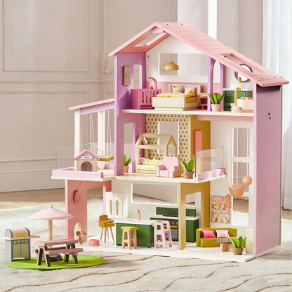 Tiny Land Sweetwood Edge Wooden Dollhouse – Green or Pink
