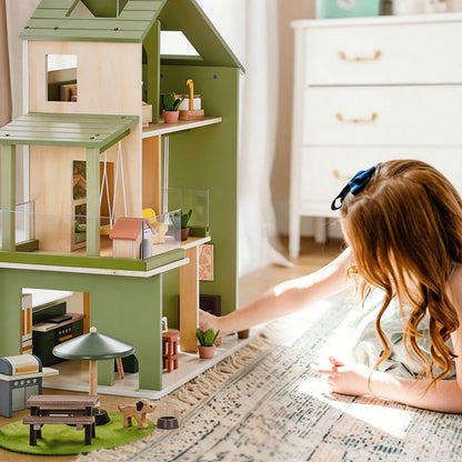 Tiny Land Sweetwood Edge Wooden Dollhouse – Green or Pink