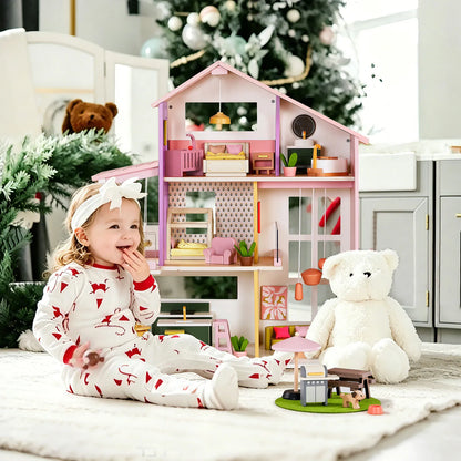 Tiny Land Sweetwood Edge Wooden Dollhouse – Green or Pink