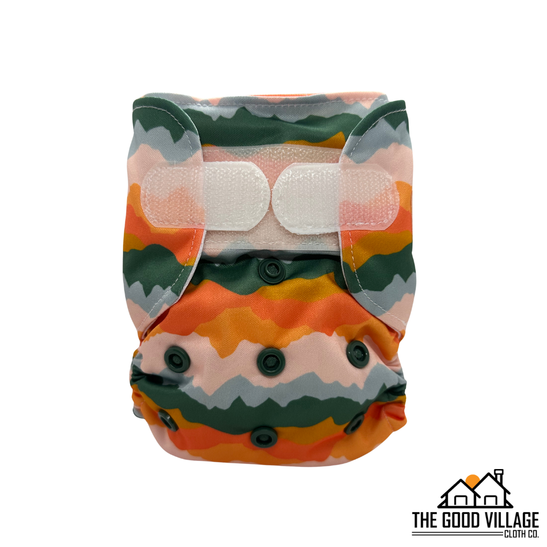 Newborn All-in-One Diaper | Sunset Peaks by The Good Village Cloth Co.