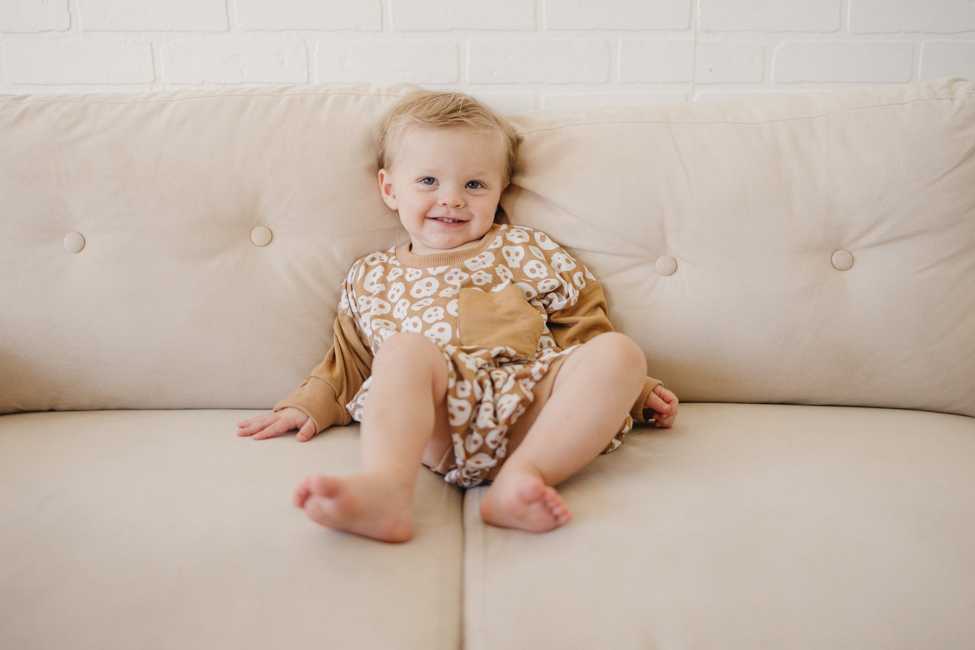 Skulls Bamboo Bubble Romper by Little Joy Co., product view 5