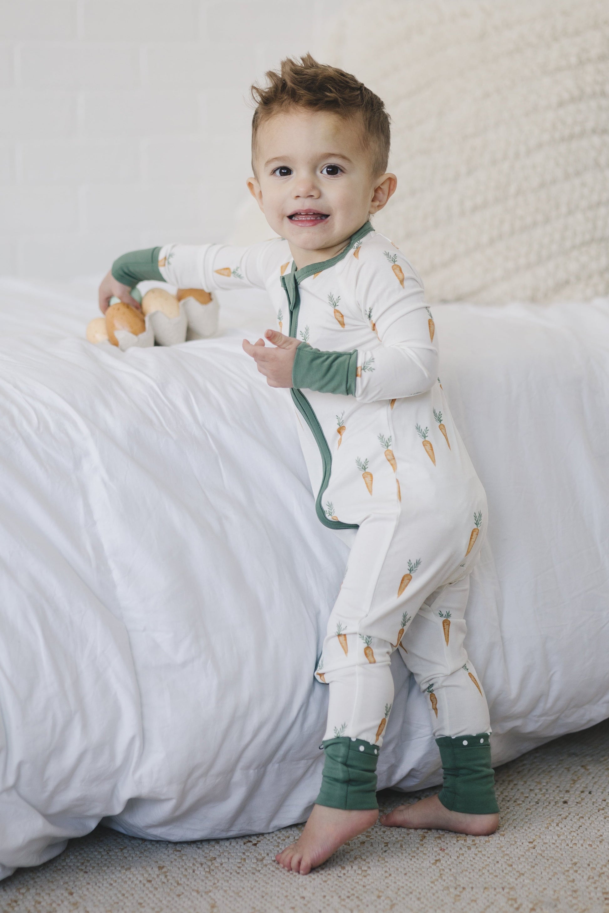 Keep Calm and Carrot On Bamboo Zippy Romper by Little Joy Co., product view 2