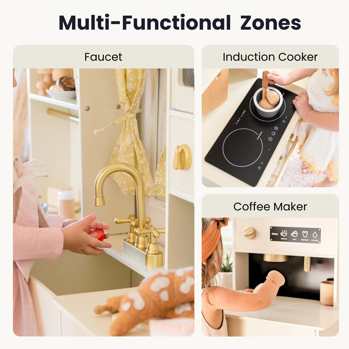 Tiny Land Iconic Wooden Play Kitchen – Cream, Ages 3+