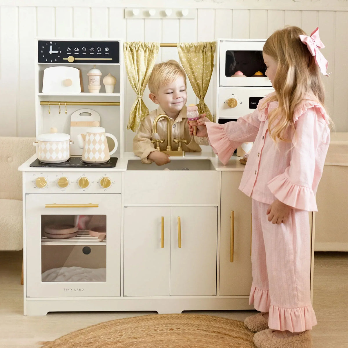 Tiny Land Iconic Wooden Play Kitchen – Cream, Ages 3+