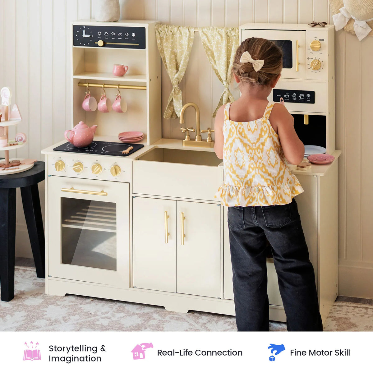 Tiny Land Iconic Wooden Play Kitchen – Cream, Ages 3+