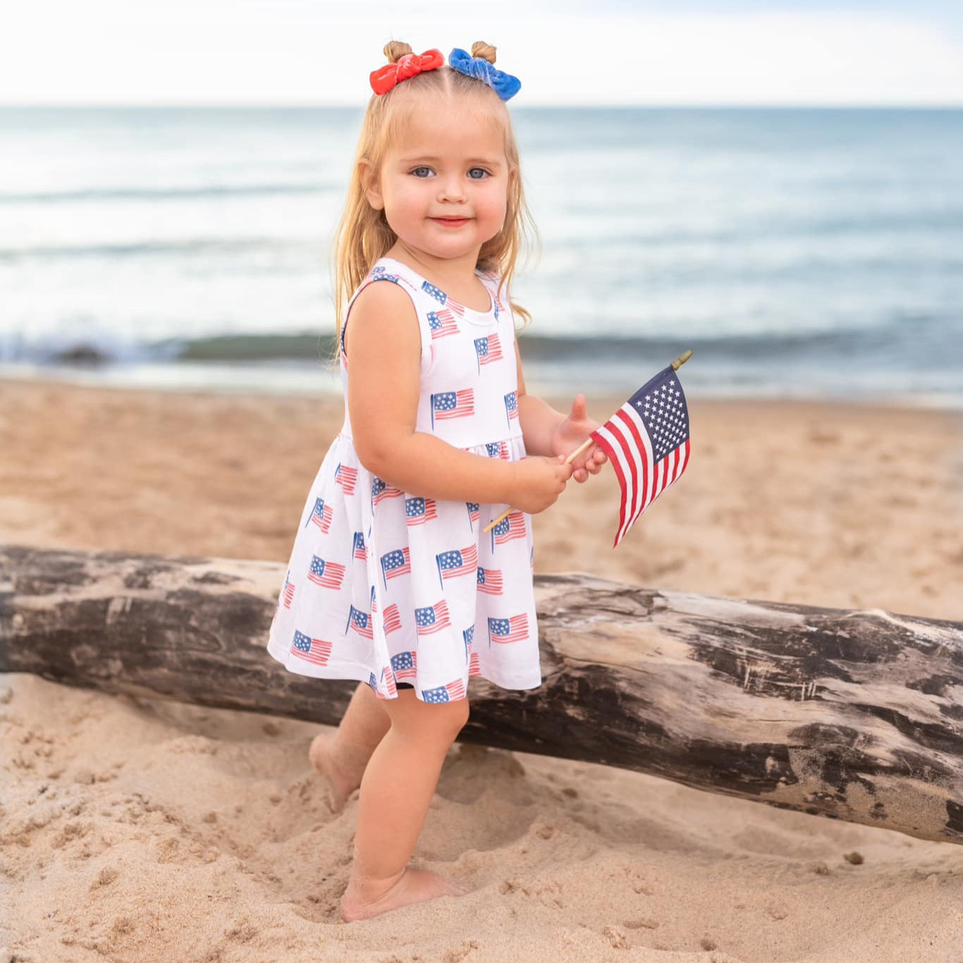Flag Print Bamboo Peplum Top & Bike Shorts by Little Joy Co.