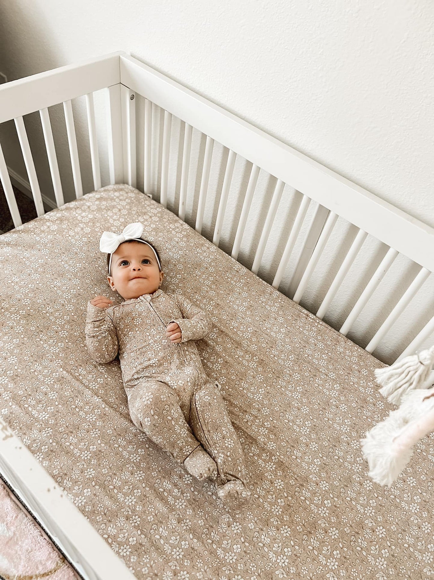 Dainty Ditsy Bamboo Crib Sheet by Little Joy Co., product view 15