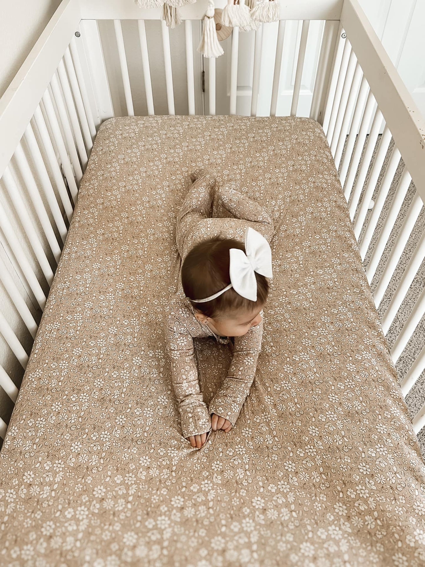 Dainty Ditsy Bamboo Crib Sheet by Little Joy Co., product view 16