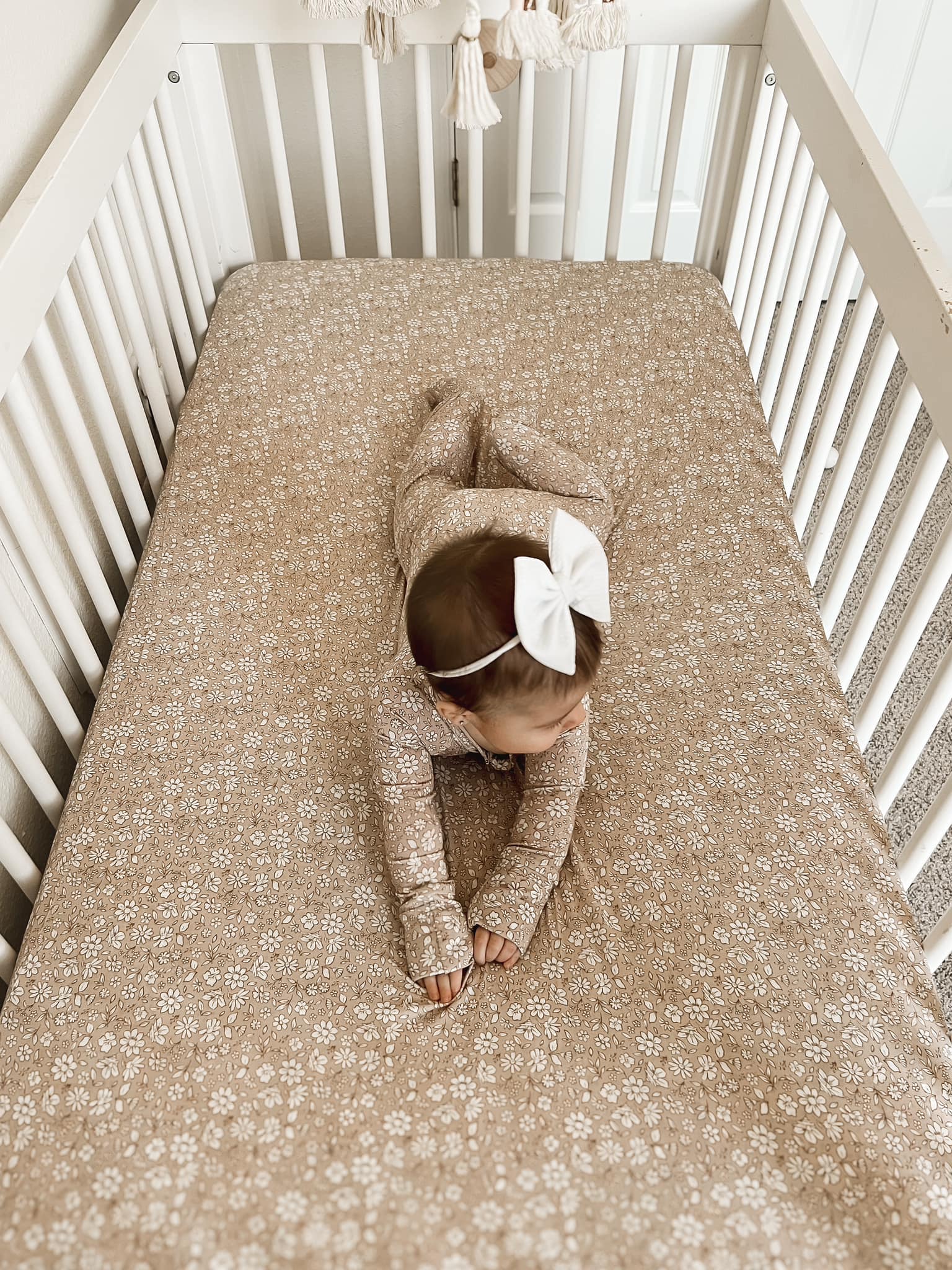 Dainty Ditsy Bamboo Crib Sheet by Little Joy Co., product view 16