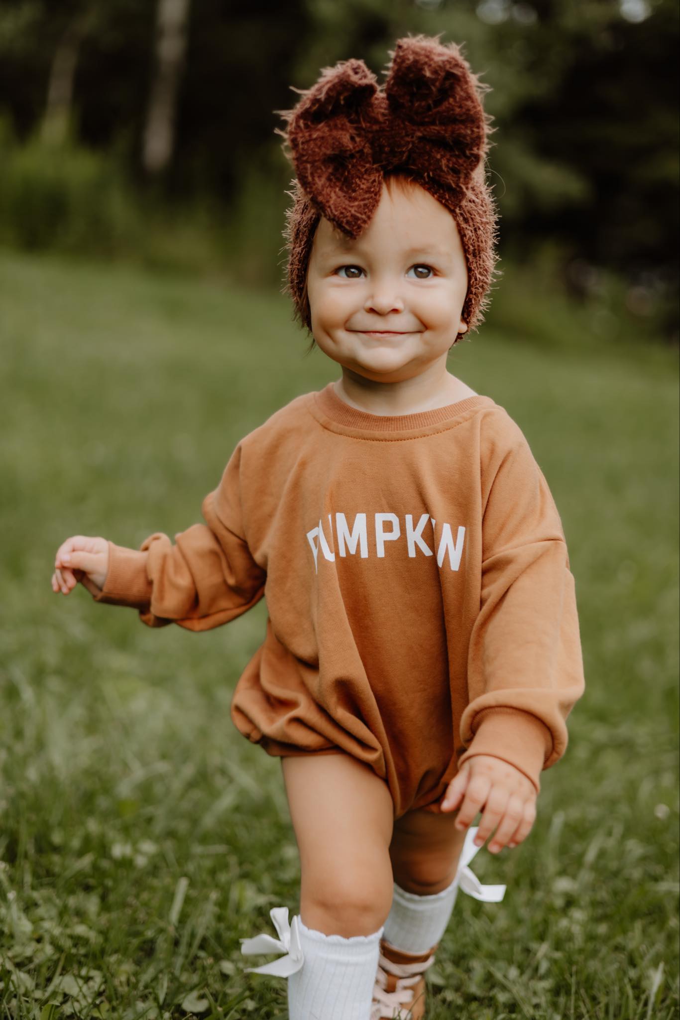 Pumpkin Sweatshirt or Sweatshirt Romper - Cream or Orange by Little Joy Co., product view 3