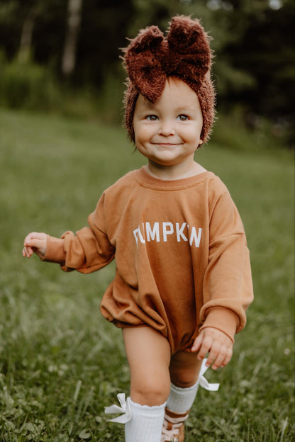 Pumpkin Sweatshirt or Sweatshirt Romper - Cream or Orange by Little Joy Co., product view 3