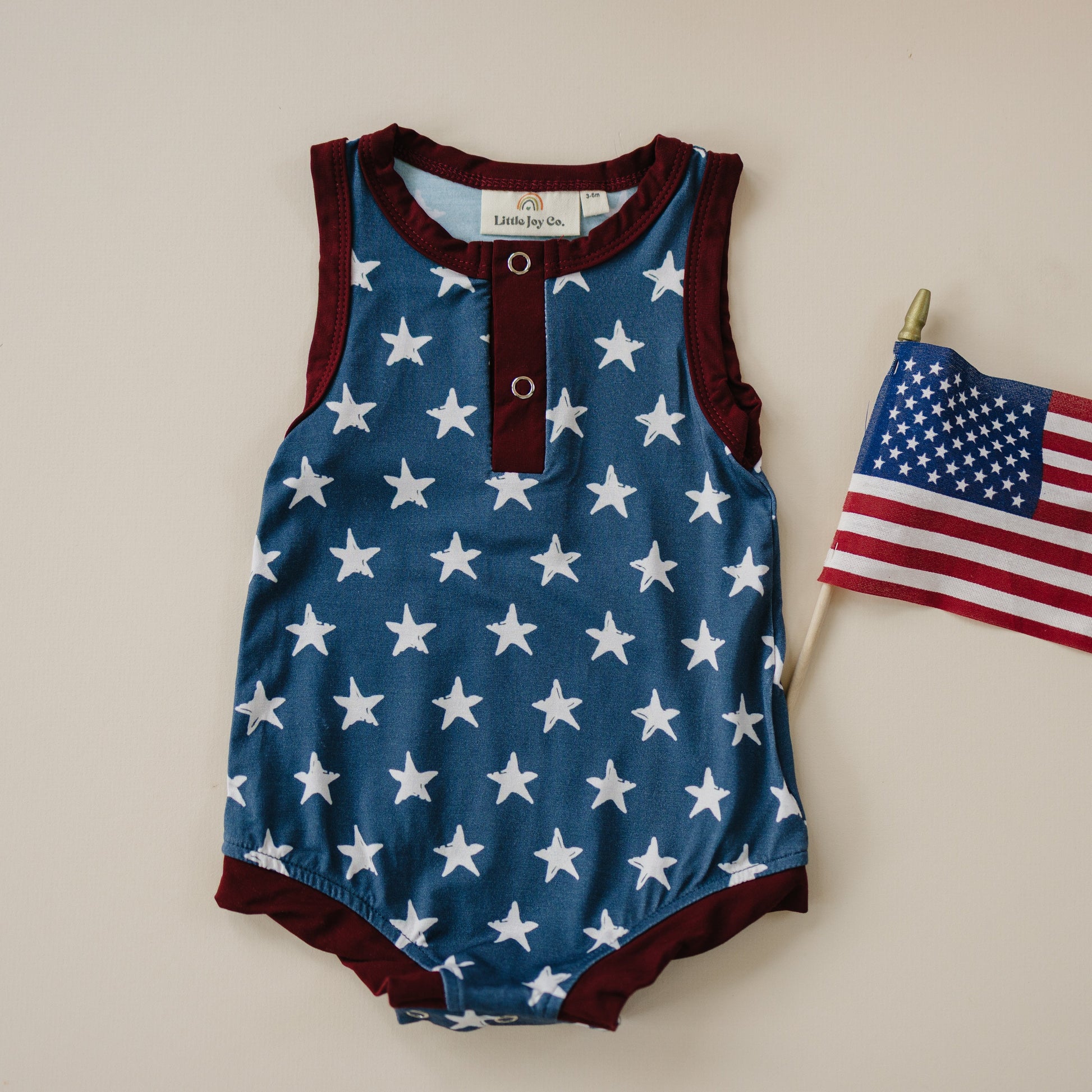 Navy Stars Henley Bamboo Romper by Little Joy Co., product view 2