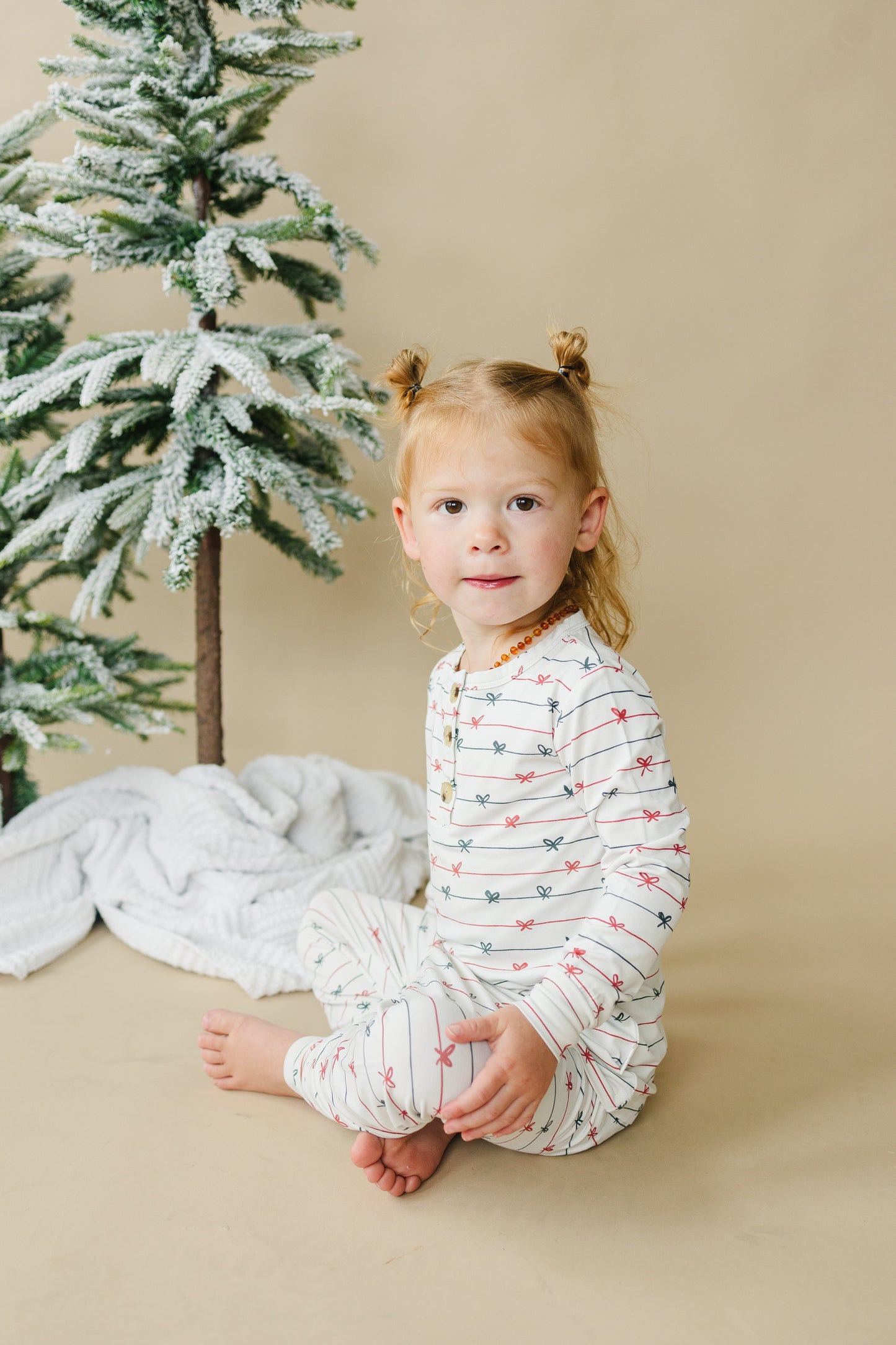 Tied with a Bow Christmas 2pc Henley Bamboo Pajamas by Little Joy Co., product view 9