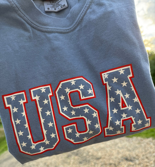 Unisex Adult USA Stars on Comfort Colors Tee by Little Joy Co., product view 2