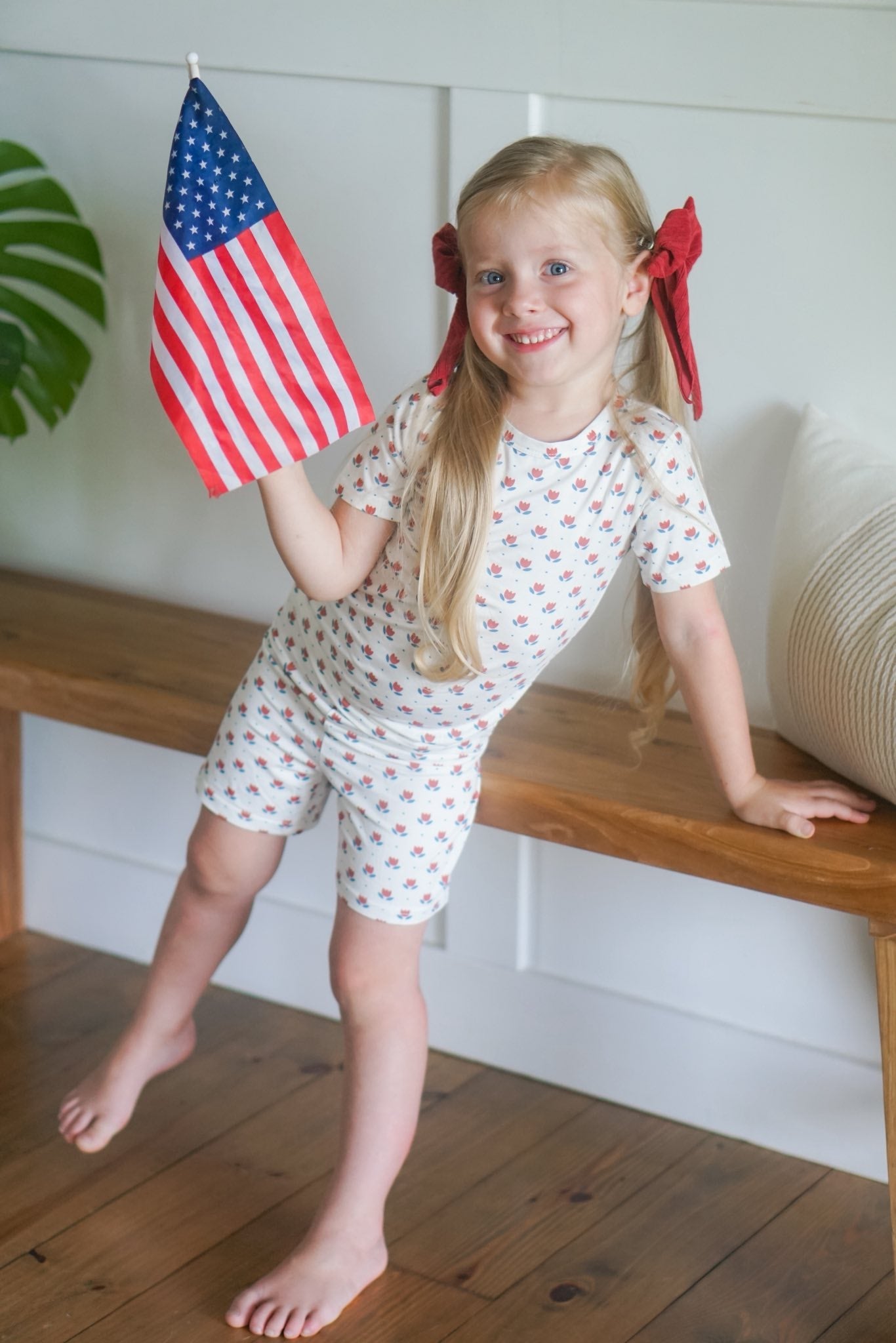 Red White & Blue Tulip 2pc Bamboo Pajamas by Little Joy Co., product view 3
