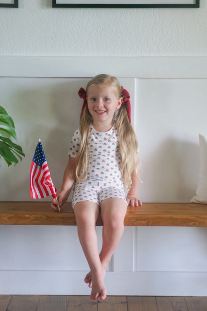 Red White & Blue Tulip 2pc Bamboo Pajamas by Little Joy Co., product view 4