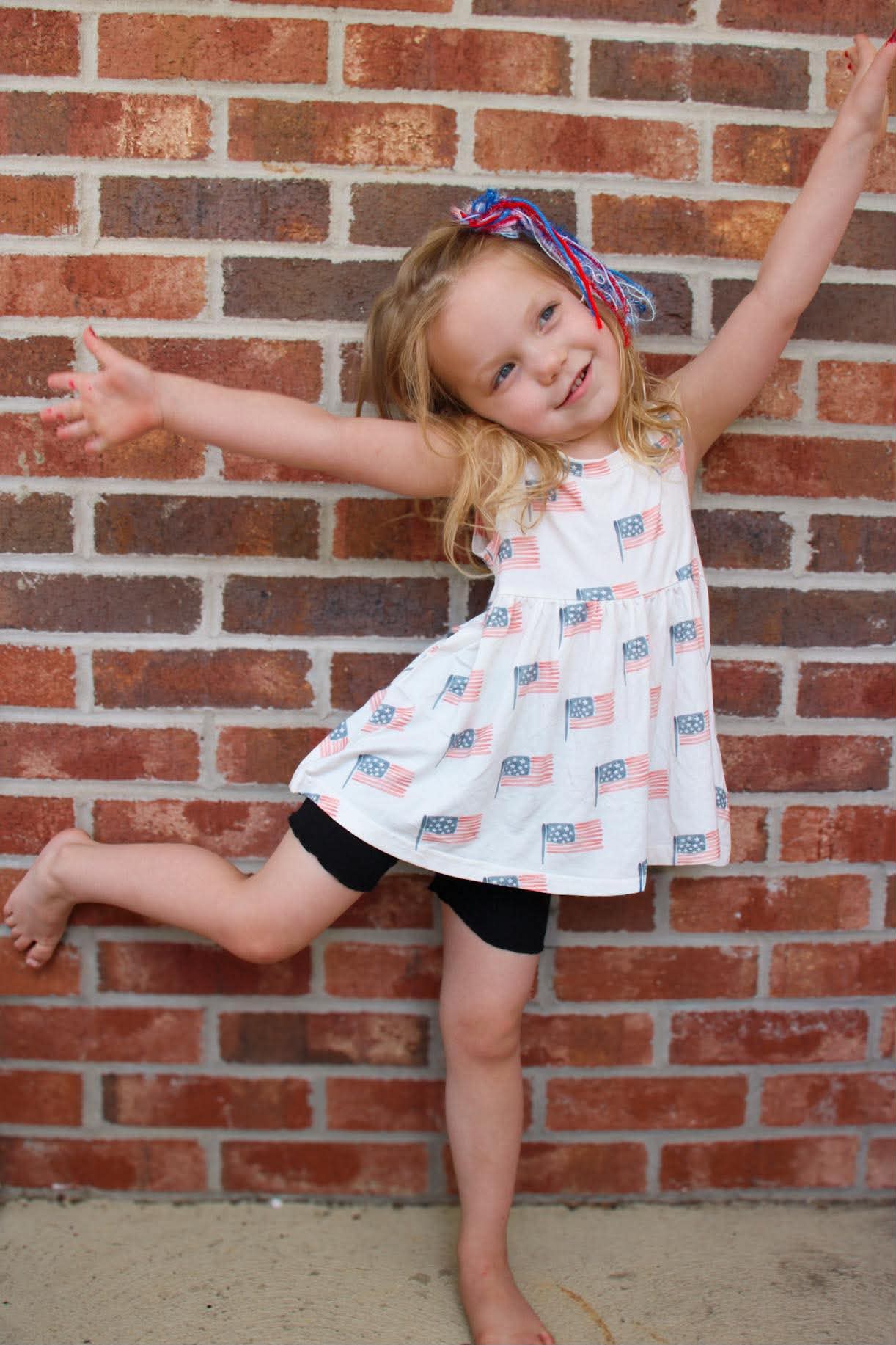 Flag Print Bamboo Peplum Top & Bike Shorts by Little Joy Co., product view 2