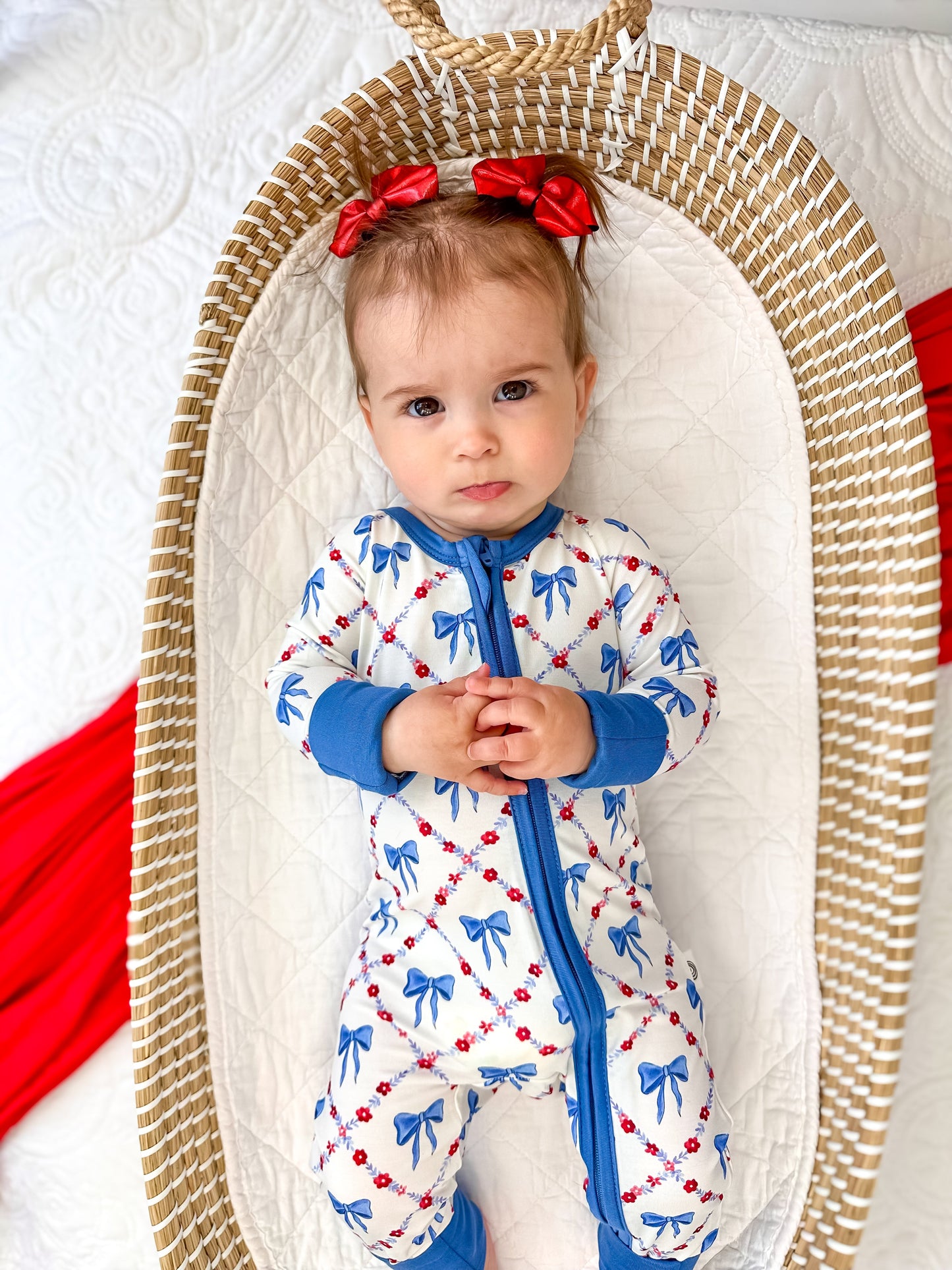 Red White & Bows Bamboo Zippy Pajamas by Little Joy Co., product view 6