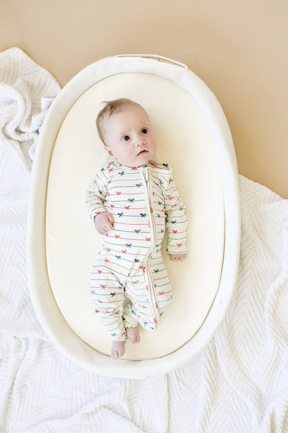 Tied with a Bow Christmas Bamboo Zippy Pajamas by Little Joy Co.