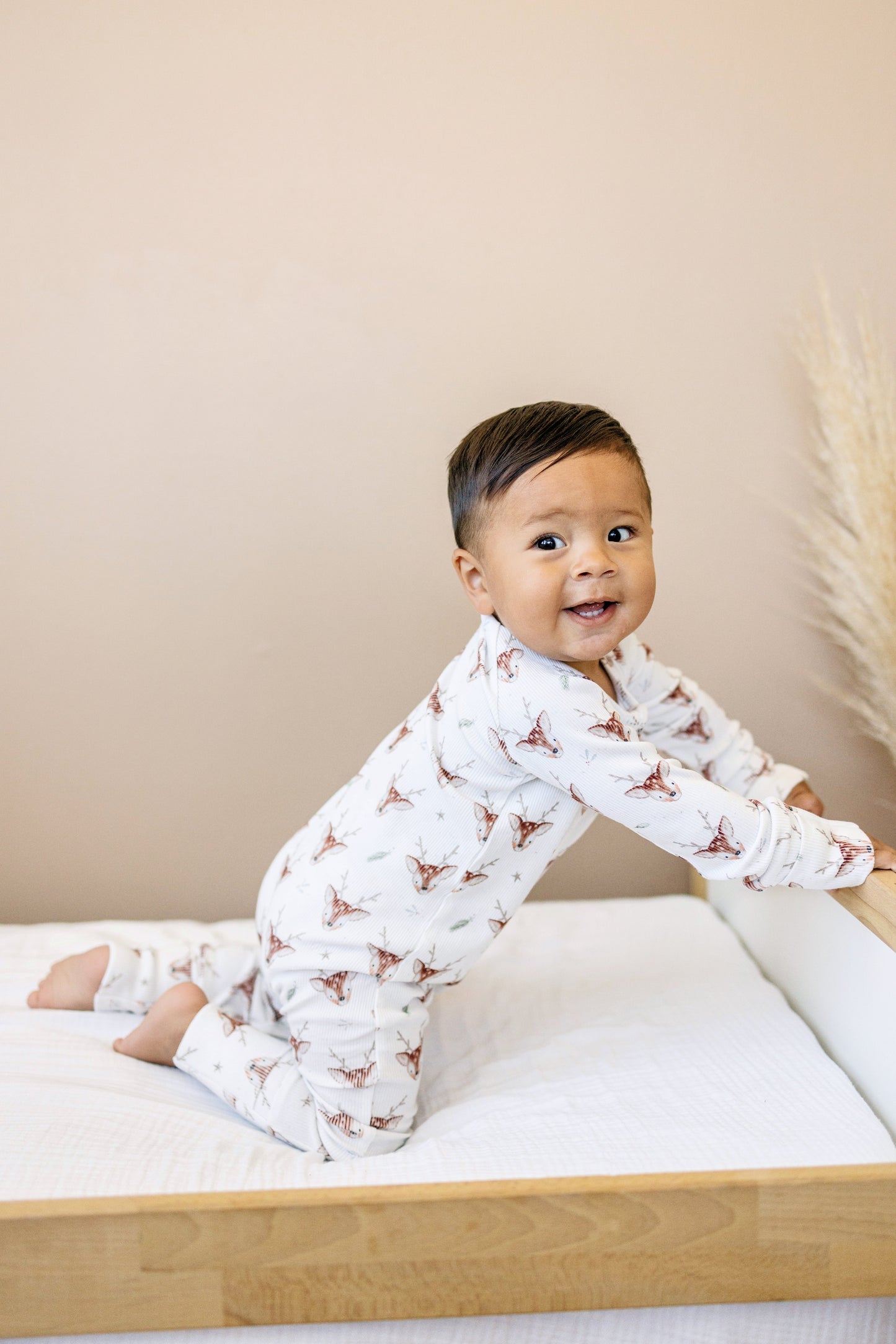 Reindeer Games Ribbed Bamboo Zippy Pajamas *NB to 3/6m left by Little Joy Co., product view 6