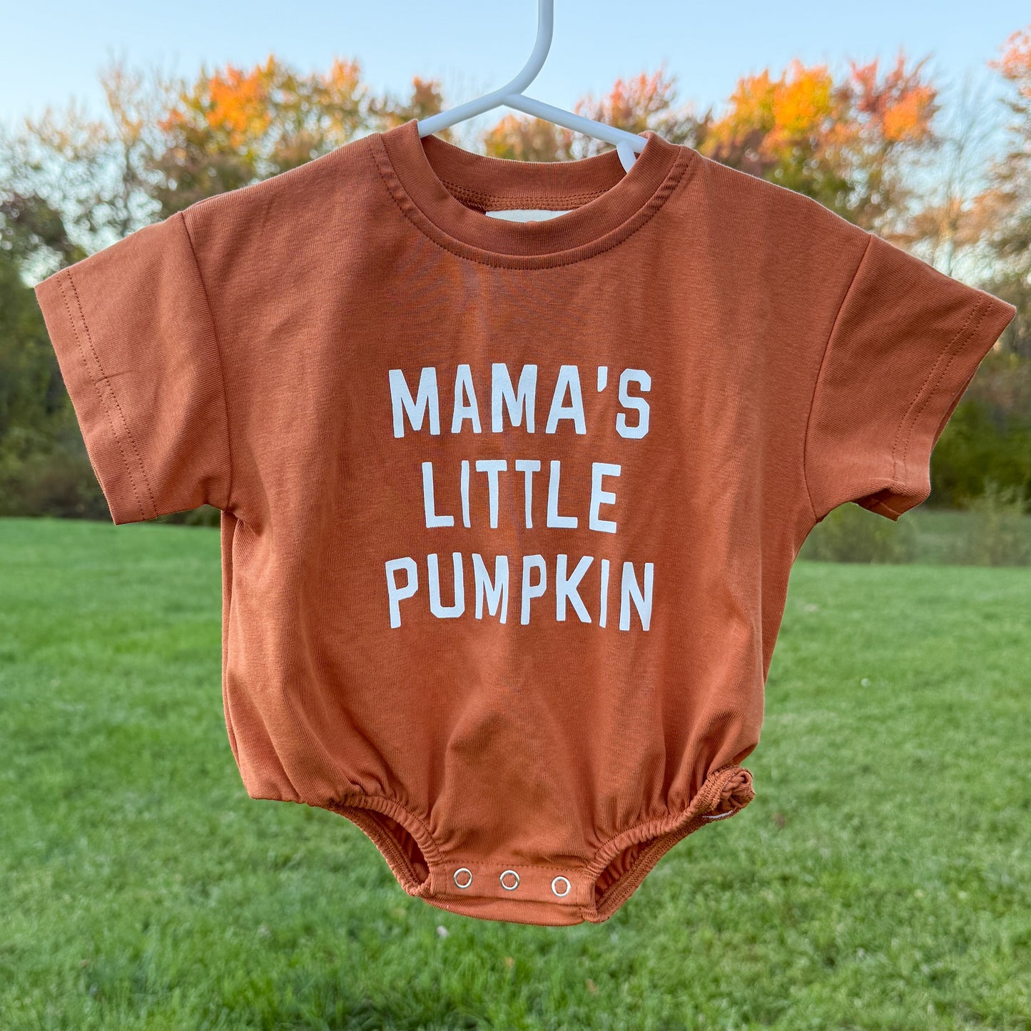 Mama’s Little Pumpkin T-Shirt Bubble Romper by Little Joy Co., product view 2