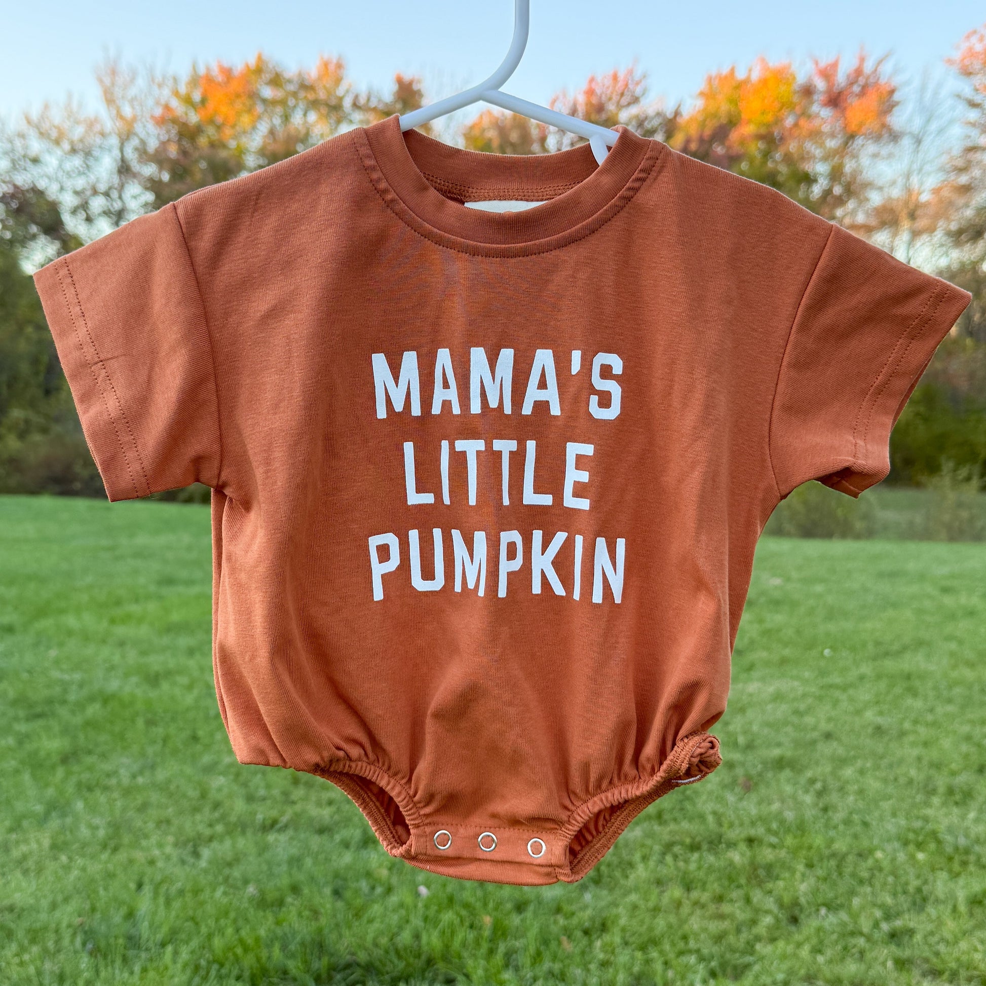 Mama’s Little Pumpkin T-Shirt Bubble Romper by Little Joy Co., product view 2