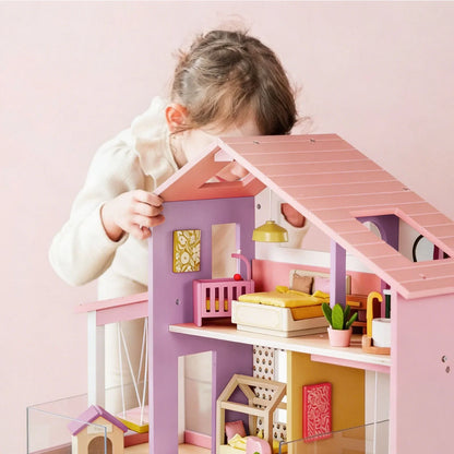 Tiny Land Sweetwood Edge Wooden Dollhouse – Green or Pink