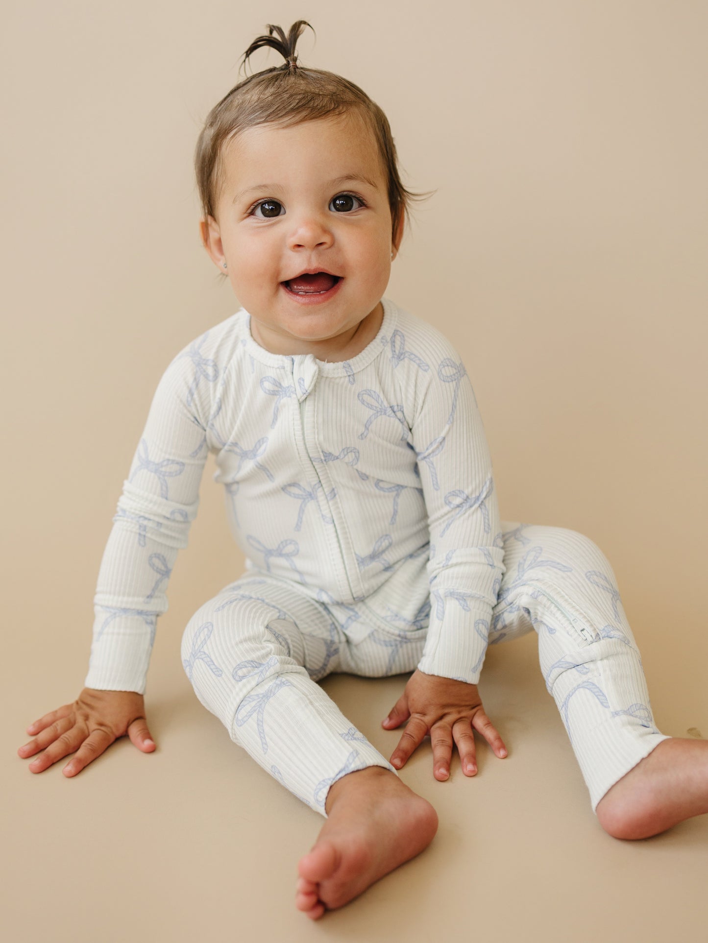 Blue Belle Ribbed Bamboo Zippy Pajamas by Little Joy Co., product view 6