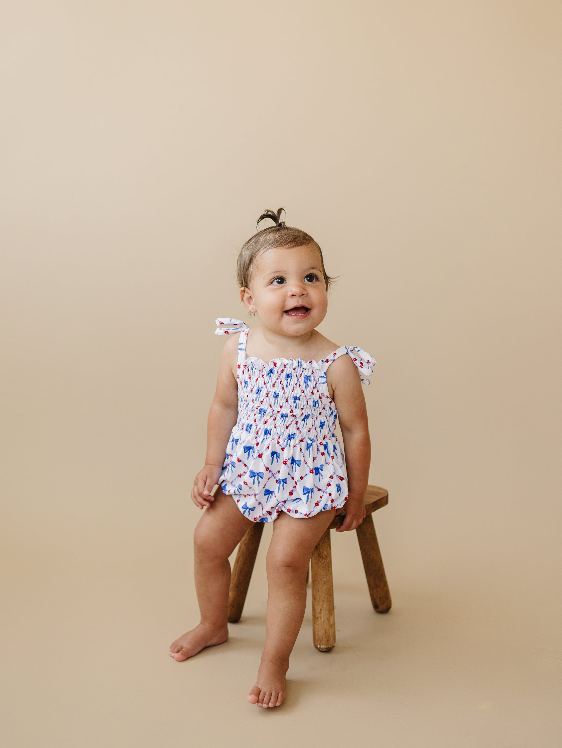 Smocked Red, White and Bows Bamboo Bubble Romper by Little Joy Co., product view 7