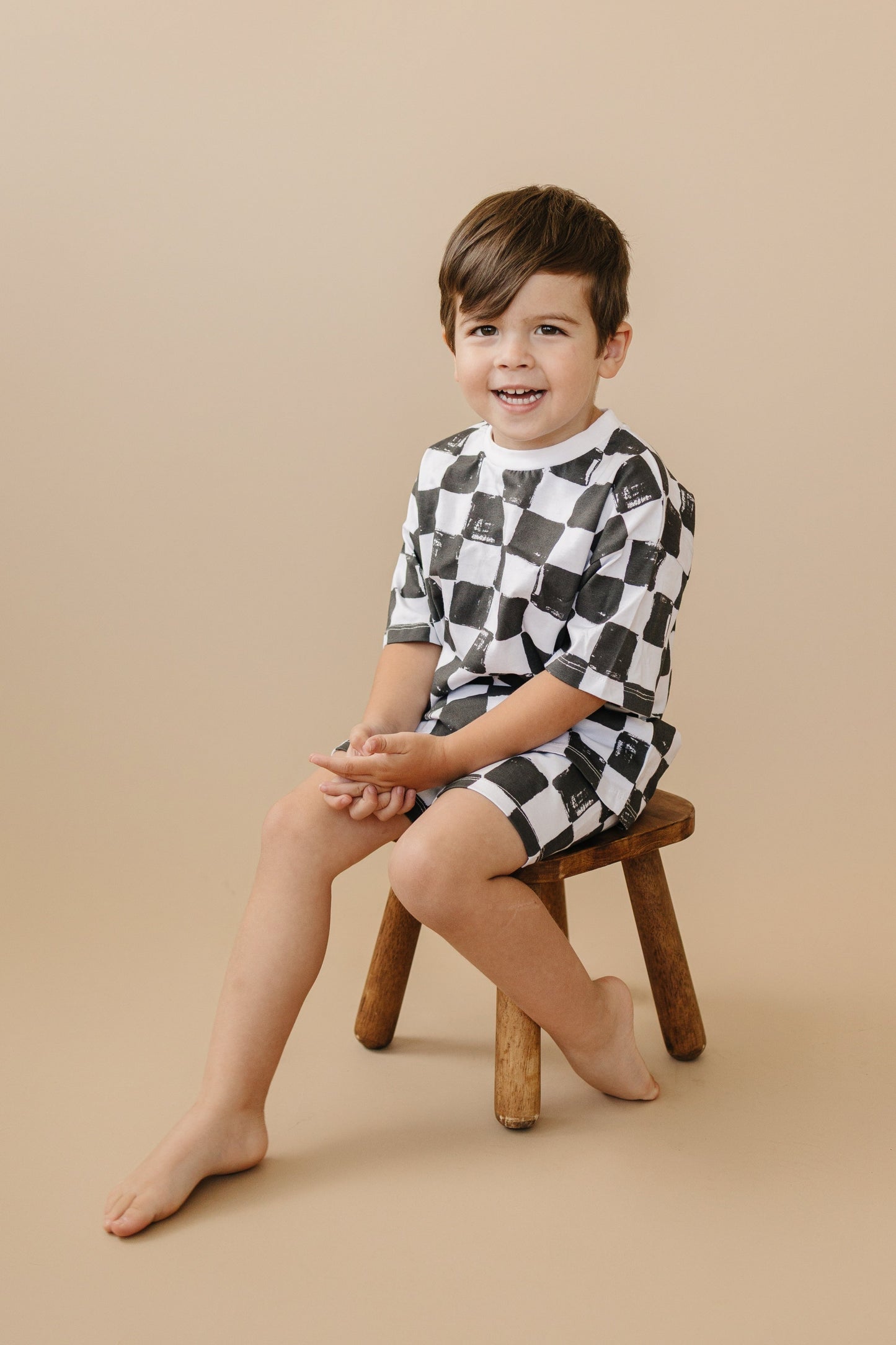 Organic Cotton Black & White Checkered Shorts Set by Little Joy Co., product view 10