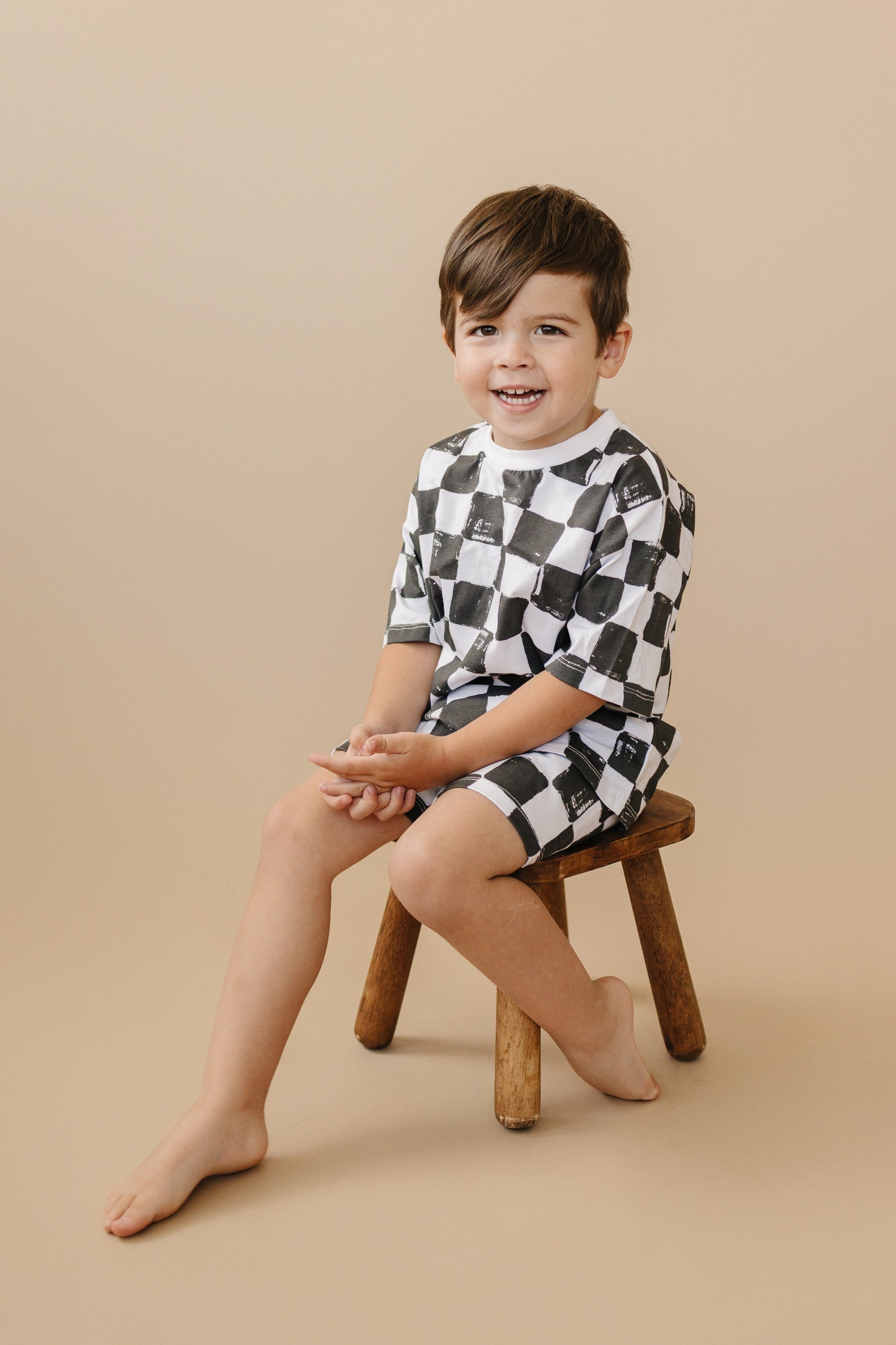 Organic Cotton Black & White Checkered Shorts Set by Little Joy Co., product view 10