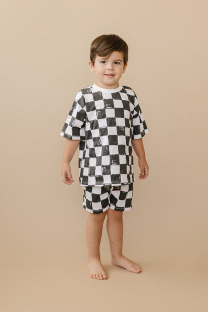 Organic Cotton Black & White Checkered Shorts Set by Little Joy Co., product view 11